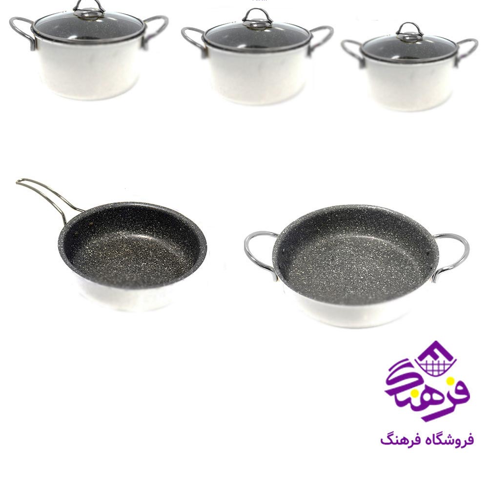 سرویس قابلمه 8 پارچه دسته نقره‌ای کلاسیک جلامبین رنگ سفید
