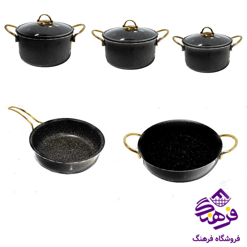 سرویس قابلمه 8 پارچه دسته طلایی کلاسیک جلامبین رنگ مشکی