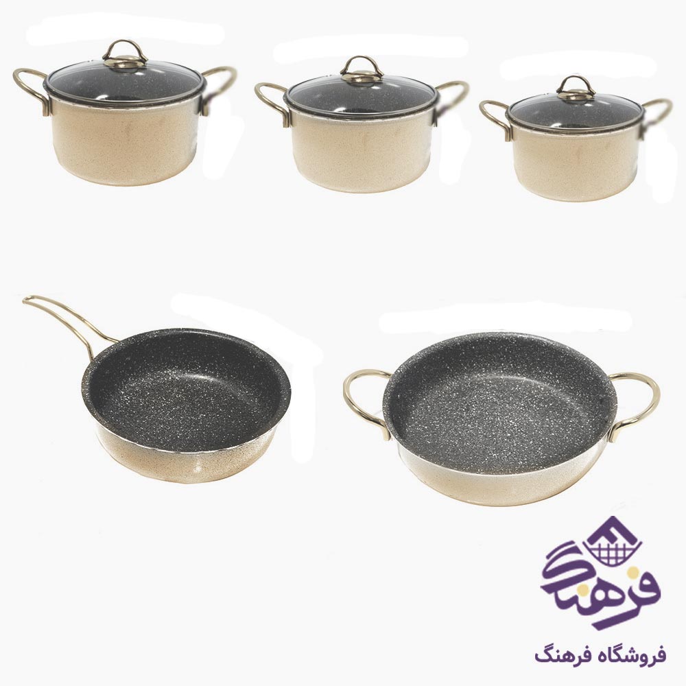 سرویس قابلمه 8 پارچه دسته طلایی کلاسیک جلامبین رنگ کرم
