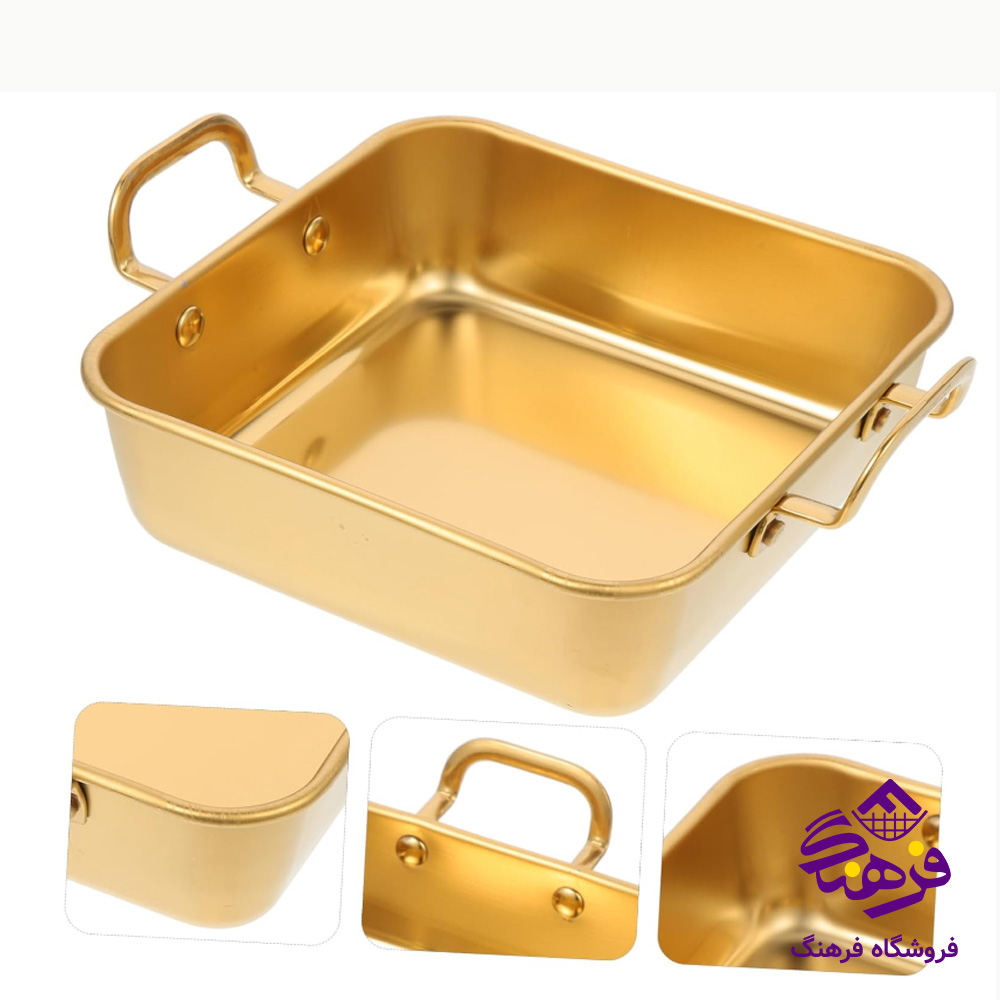 ظرف سرو دسته دار مربع طلايي 78