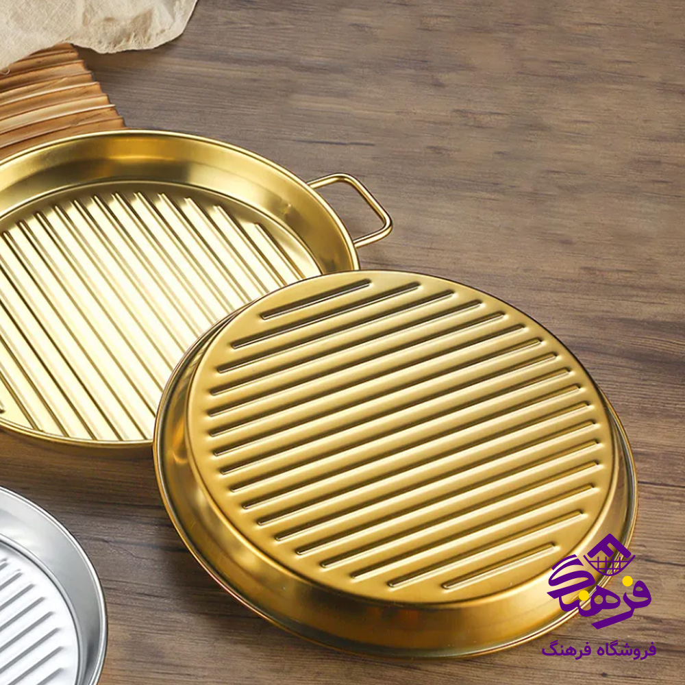 ظرف سرو دسته دار گرد طلايي 32