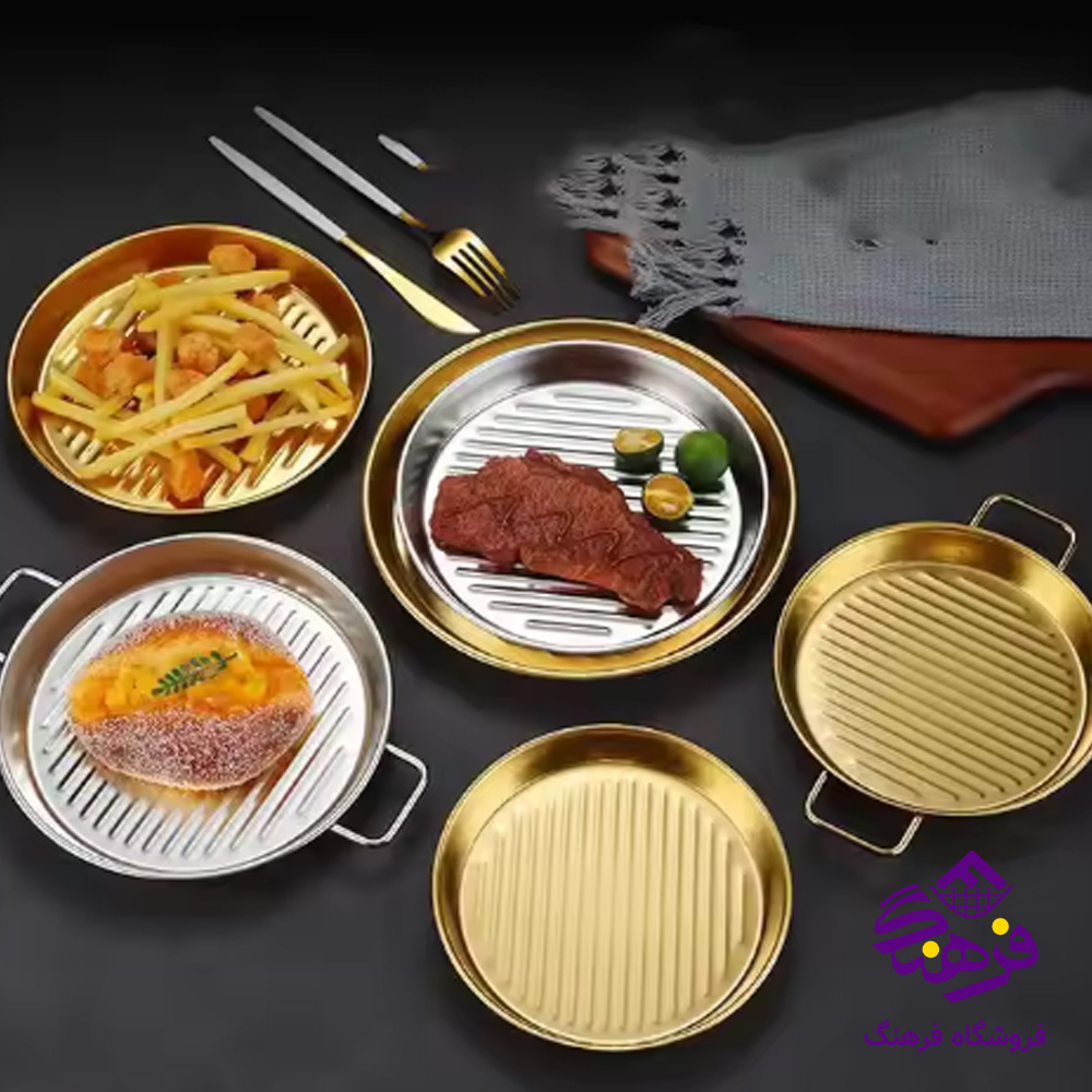 ظرف سرو دسته دار گرد طلايي 32