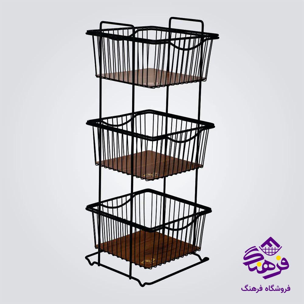 سبد سیب زمینی و پیاز پیشتاز کاوه مدل مانا مربع 3طبقه مشکی 524