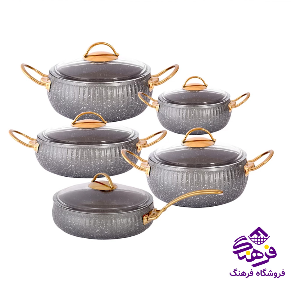 سرویس قابلمه پویان 10پارچه سلین خمره ای Eviz طوسی