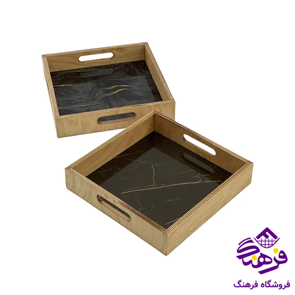 سینی رایکا چوبی طرح سنگ مربع
