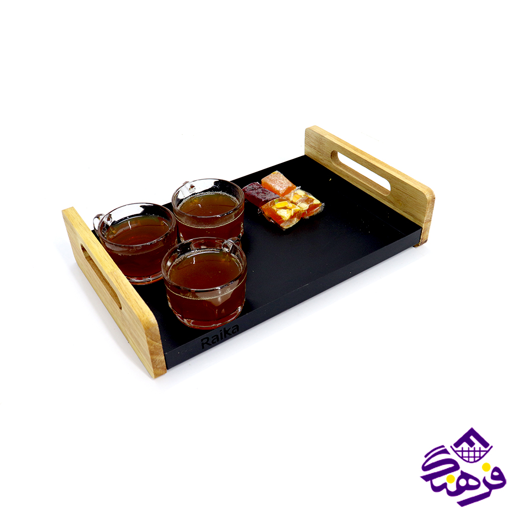 سینی رایکا فلزی دسته چوبی