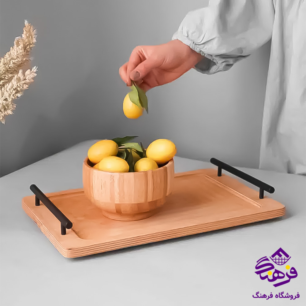 سینی رایکا چوبی دسته فلز مستطیل و گرد کوچک