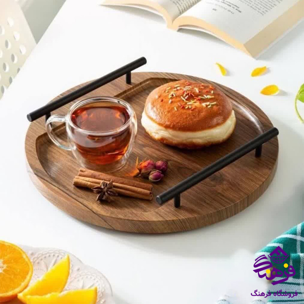 سینی رایکا چوبی دسته فلز مستطیل و گرد کوچک