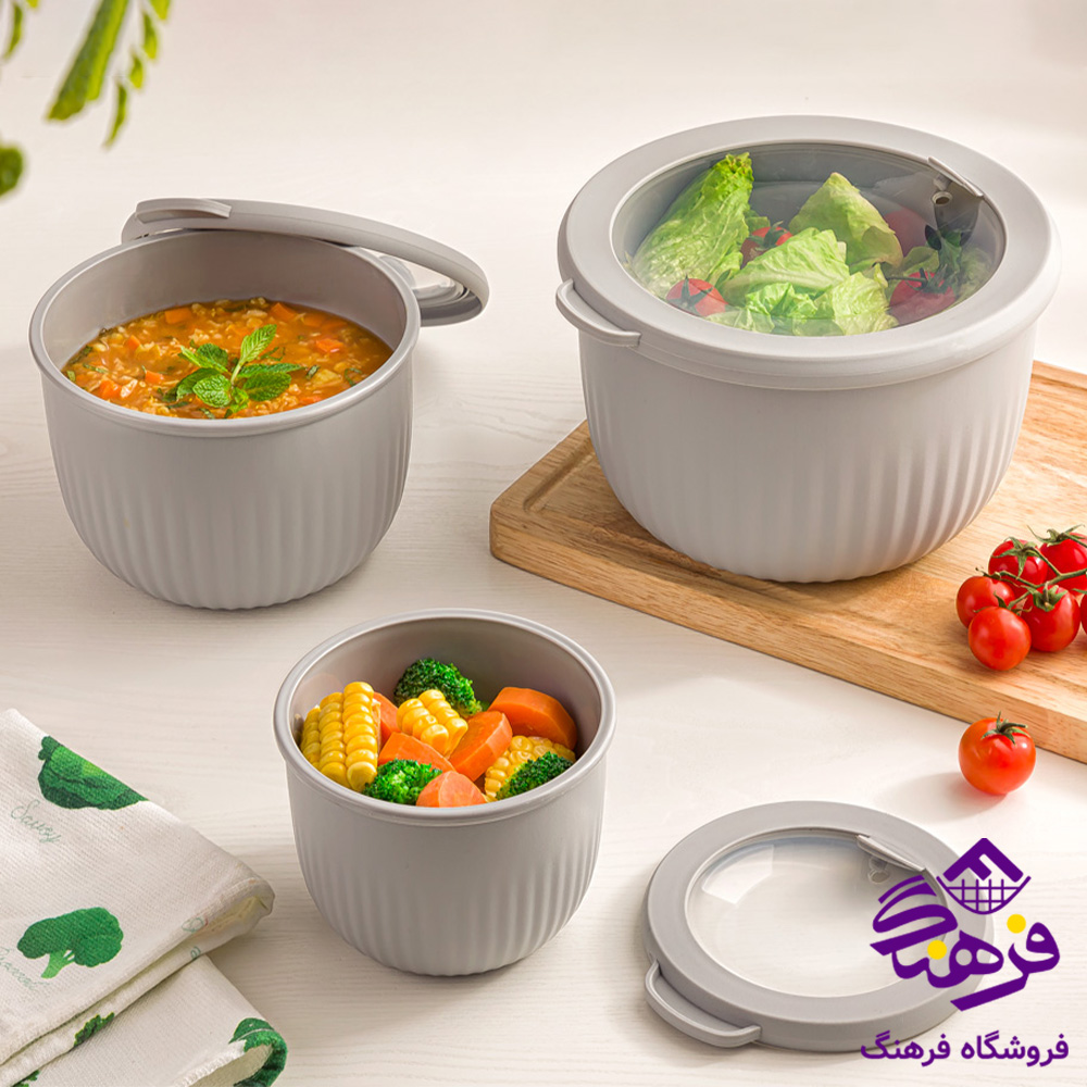 ست کاسه لیمون دربدار شیاردار گرد 3سایز