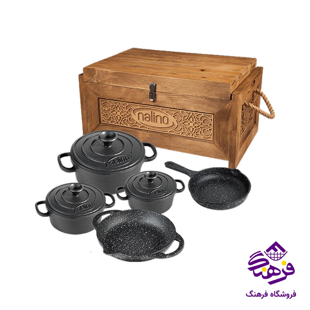 سرویس قابلمه چدن 8 پارچه نالینو مدل Fico با جعبه چوبی