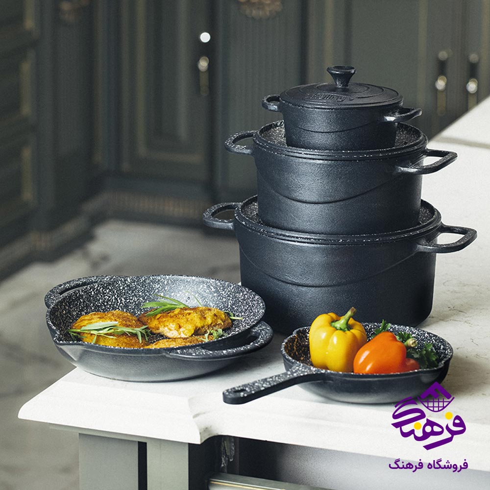 سرویس قابلمه چدن 8 پارچه نالینو مدل Fico با جعبه چوبی