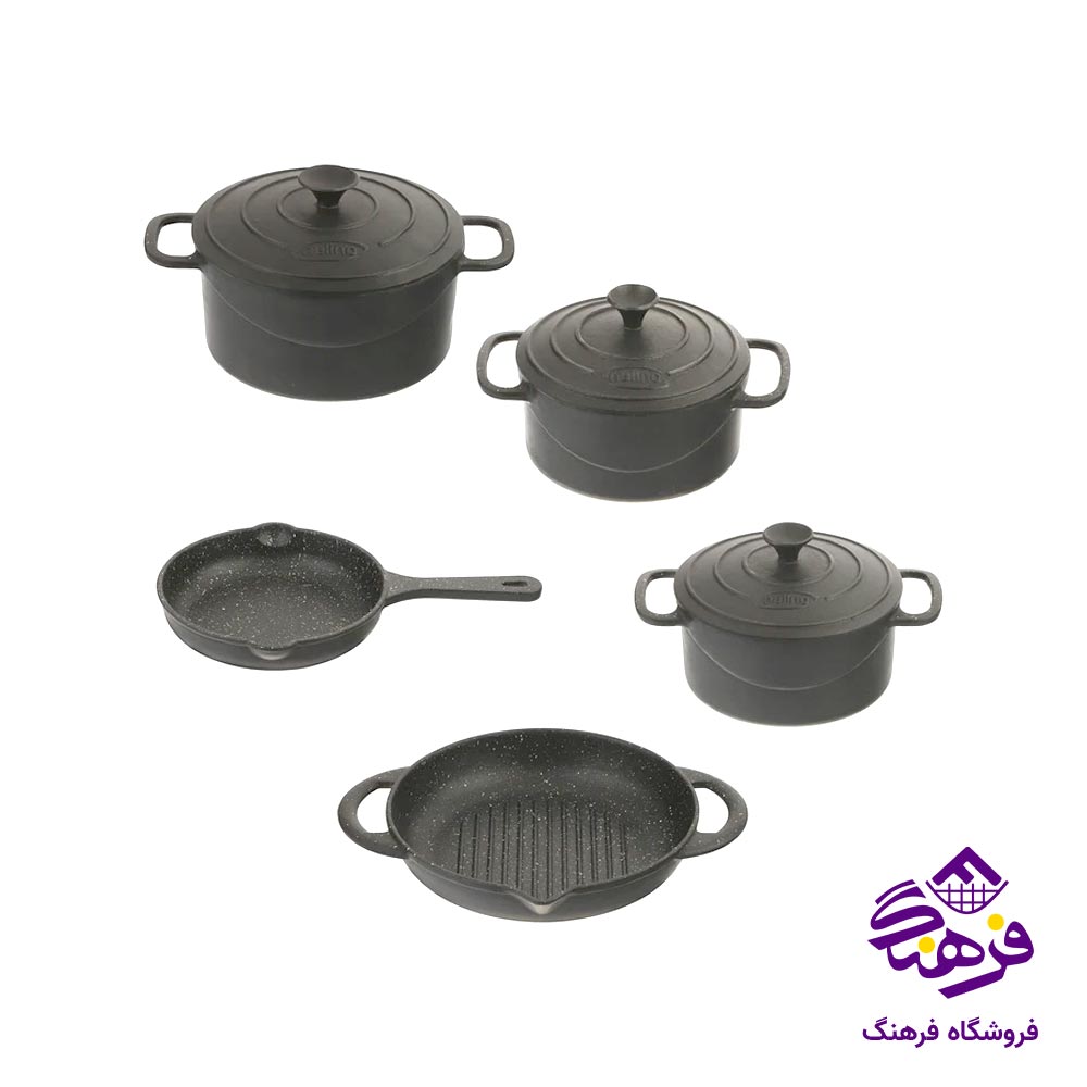 سرویس قابلمه چدن 8 پارچه نالینو مدل Fico با جعبه چوبی