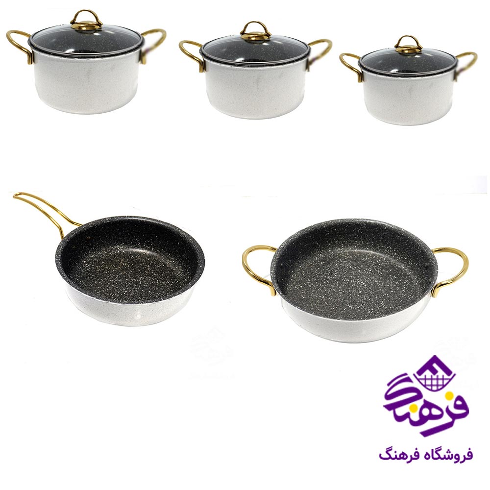 سرویس قابلمه 8 پارچه دسته طلایی کلاسیک جلامبین رنگ سفید