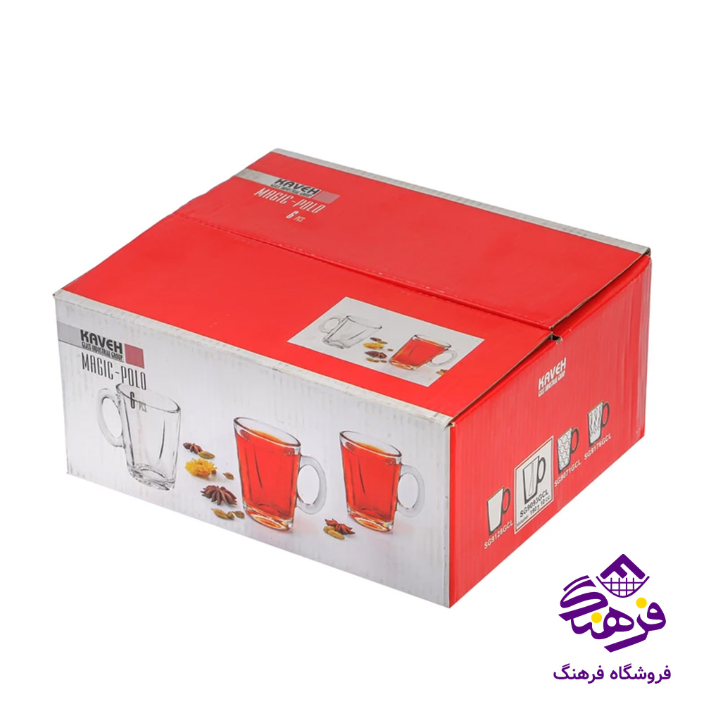 نیم لیوان مجیک پولو دسته دار کادویی6عددی بلور کاوه
