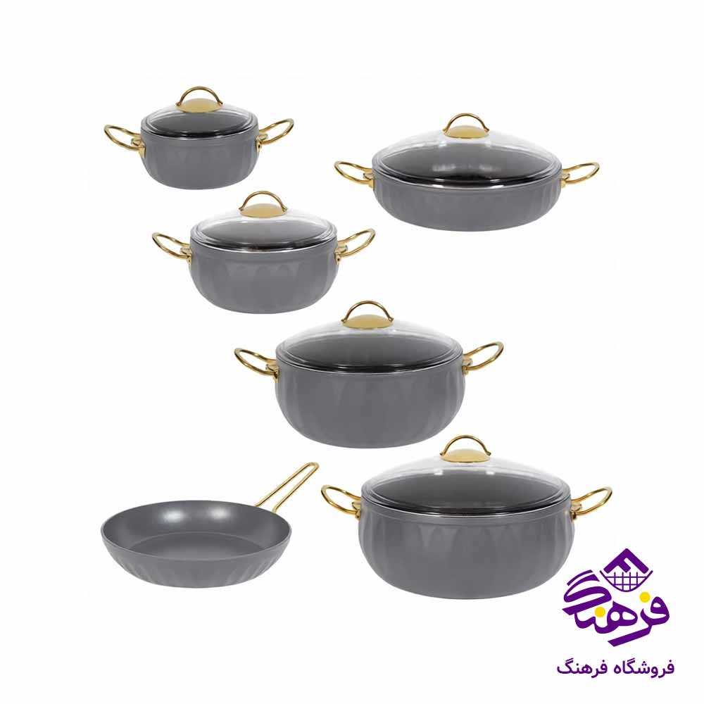 سرویس قابلمه 11 پارچه پویان مدل لورنز رنگ طوسی