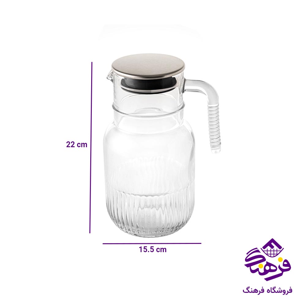 پارچ شیشه ای درب استیل 1 لیتر لیمون
