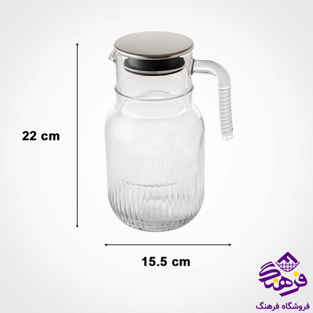 پارچ لیمون شیشه ای درب استیل 1لیتر