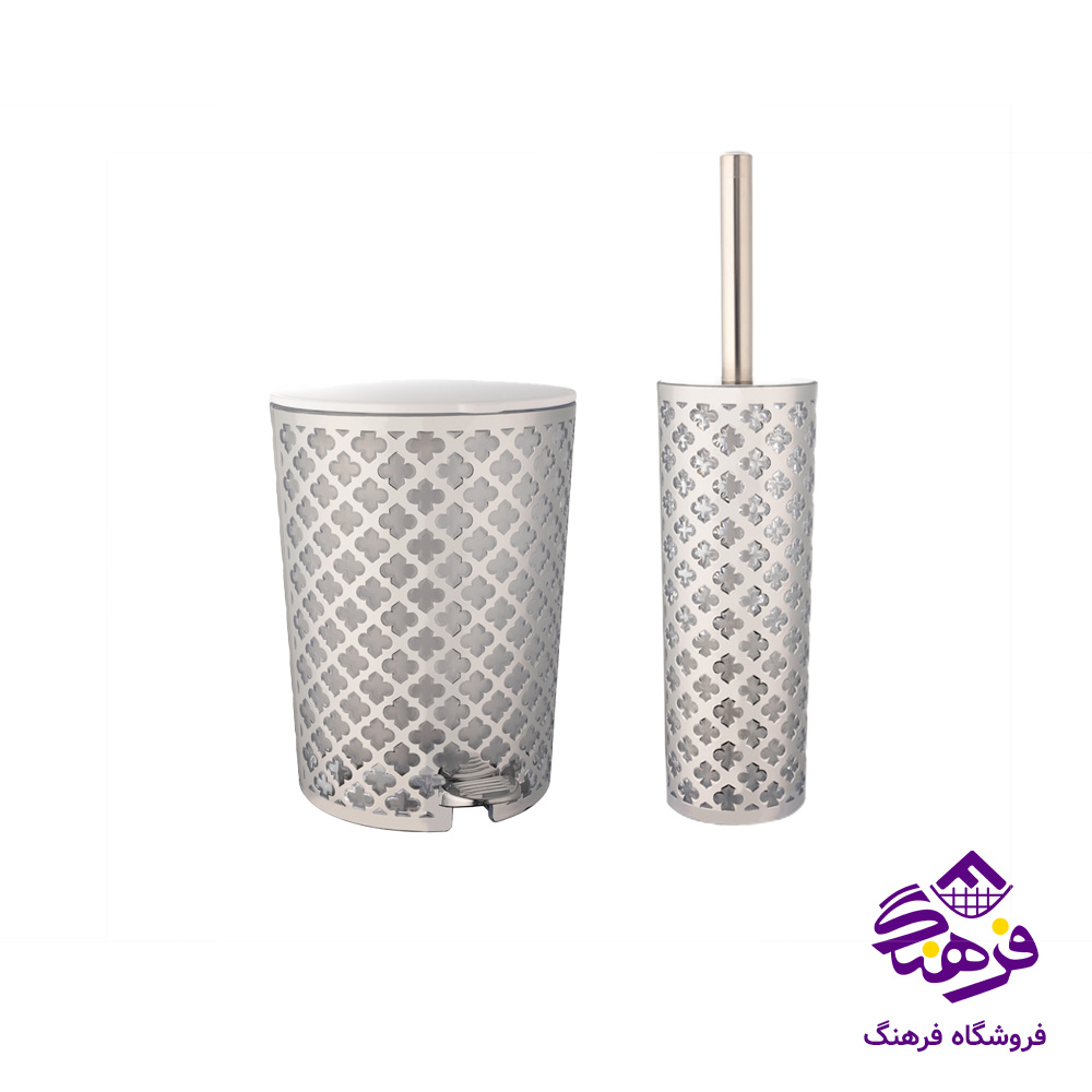 سطل و فرچه ليمون طرح گل مشکي چاپدار طلايي