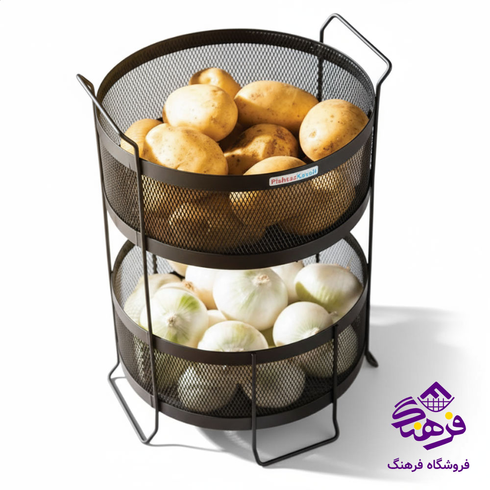 سبد سیب‌زمینی و پیاز پیشتازکاوه مدل اروین گرد 2طبقه توری مشکی 475