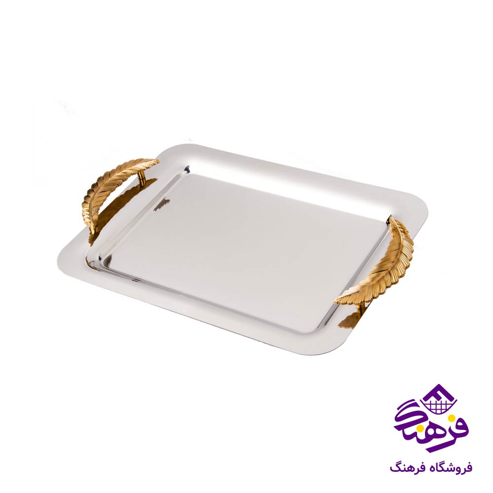 سینی مستطیل کف ایینه دسته پر طلایی جفتی KST 718