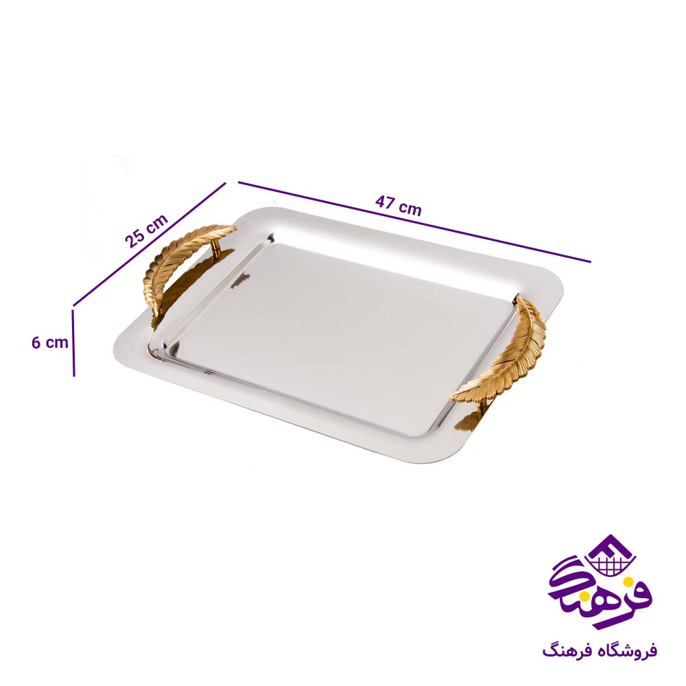 سینی مستطیل کف ایینه دسته پر طلایی جفتی KST 718