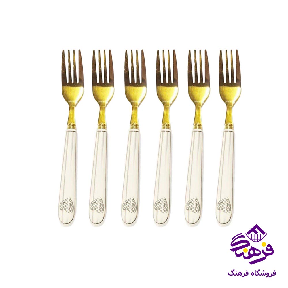 چنگال ميوه دسته سراميک طلايي 6عددي