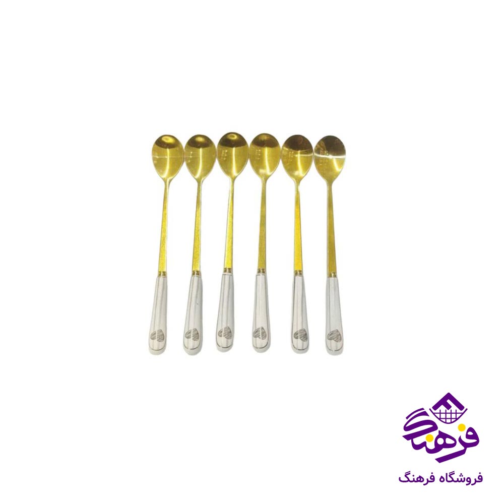 قاشق شربت دسته سراميک طلايي 6عددي
