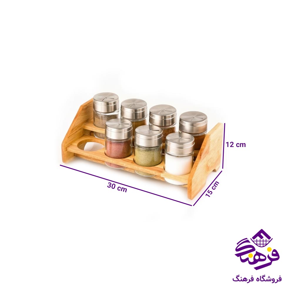 ست ادويه پاش استيل و چوب لیمون (8 عددی)