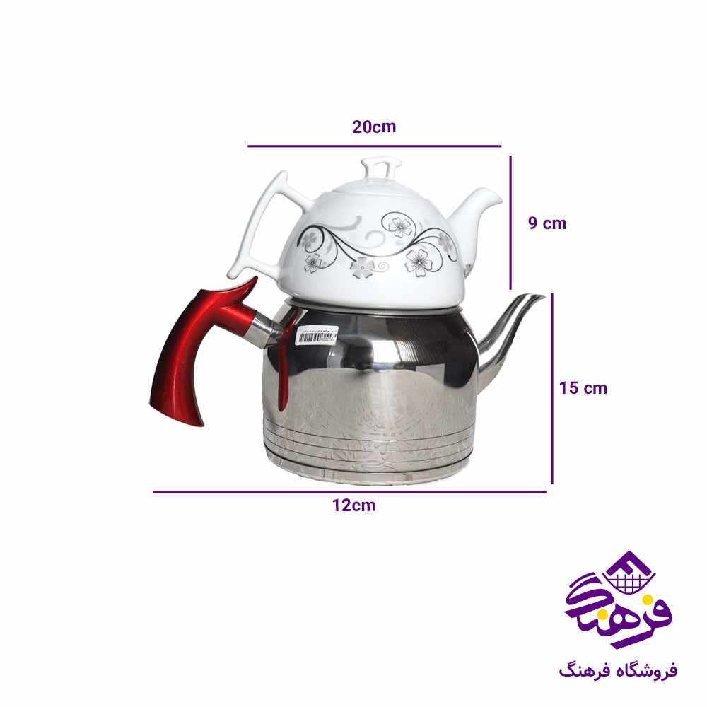 کتری قوری لوله دار قوری چينی فلور نفيس 3042