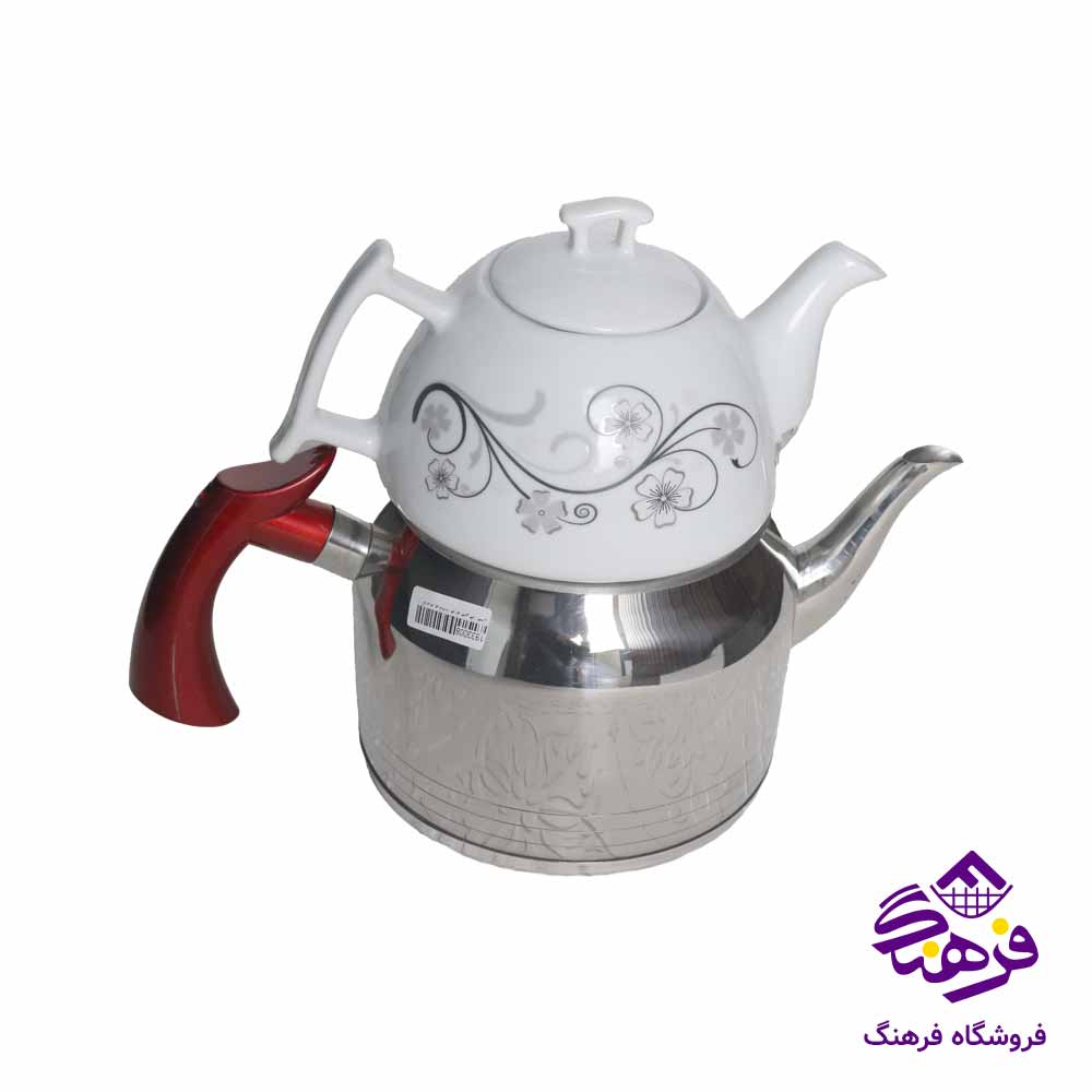کتری قوری لوله دار قوری چينی فلور نفيس 3042
