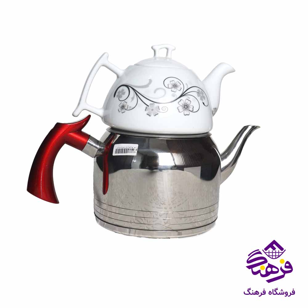 کتری قوری لوله دار قوری چينی فلور نفيس 3042