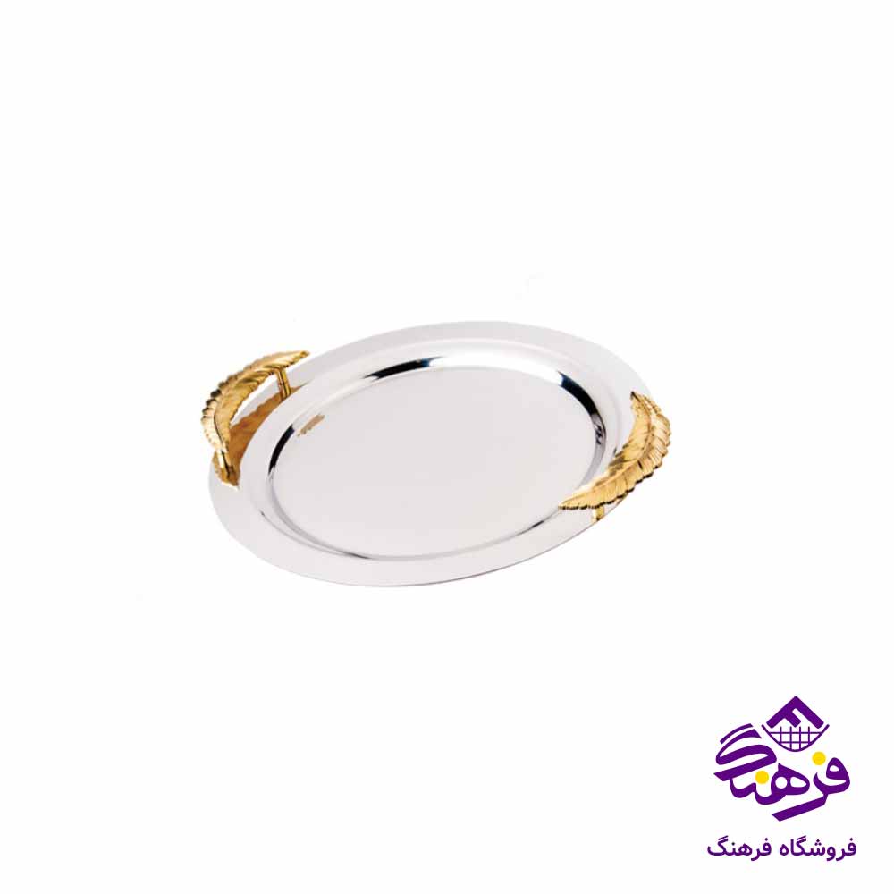 سينی گرد کف ايينه دست پر جفتی طلايی KST 546