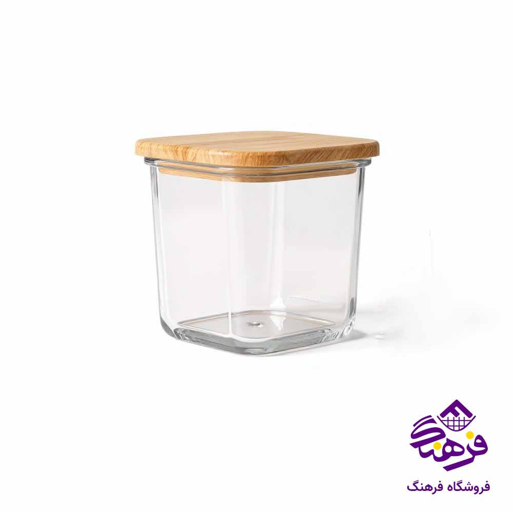 ظرف شیشه ای لیمون مدل درب چوبی (860 میلی لیتر) 