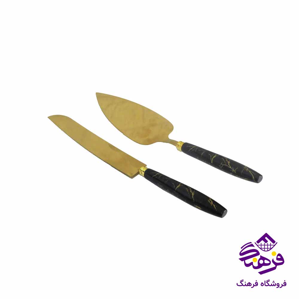ست کارد و کفگير سرو کيک دسته ماربل