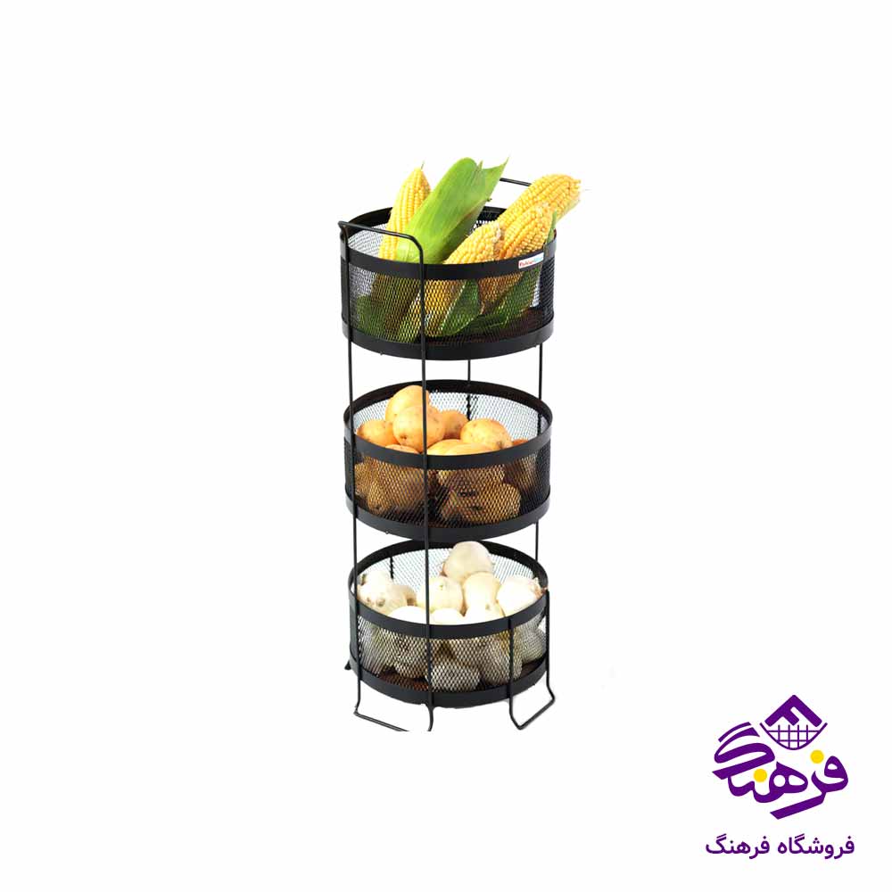 سبد سیب‌زمینی و پیاز پیشتازکاوه مدل اروين مربع 3طبقه توری مشکی 486