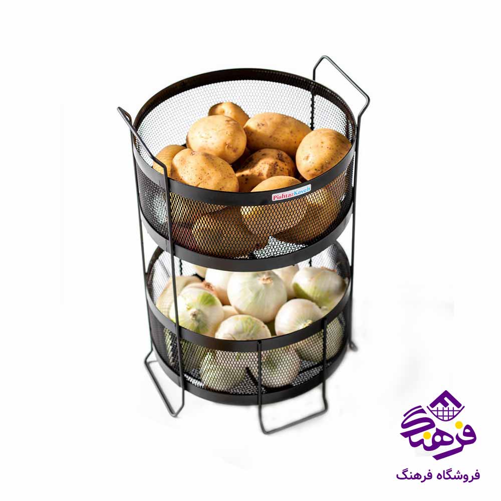 سبد سیب‌زمینی و پیاز پیشتازکاوه مدل اروين مربع 2طبقه توری مشکی 485