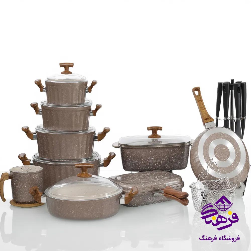 سرويس قابلمه 25 پارچه گرند پویان مدل اليپس رنگ قهوه ای