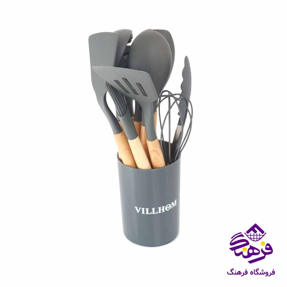 ست کفگير ملاقه سيليکوني ويلهوم دسته چوبي