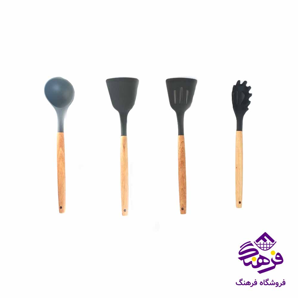 ست کفگير ملاقه سيليکوني ويلهوم دسته چوبي