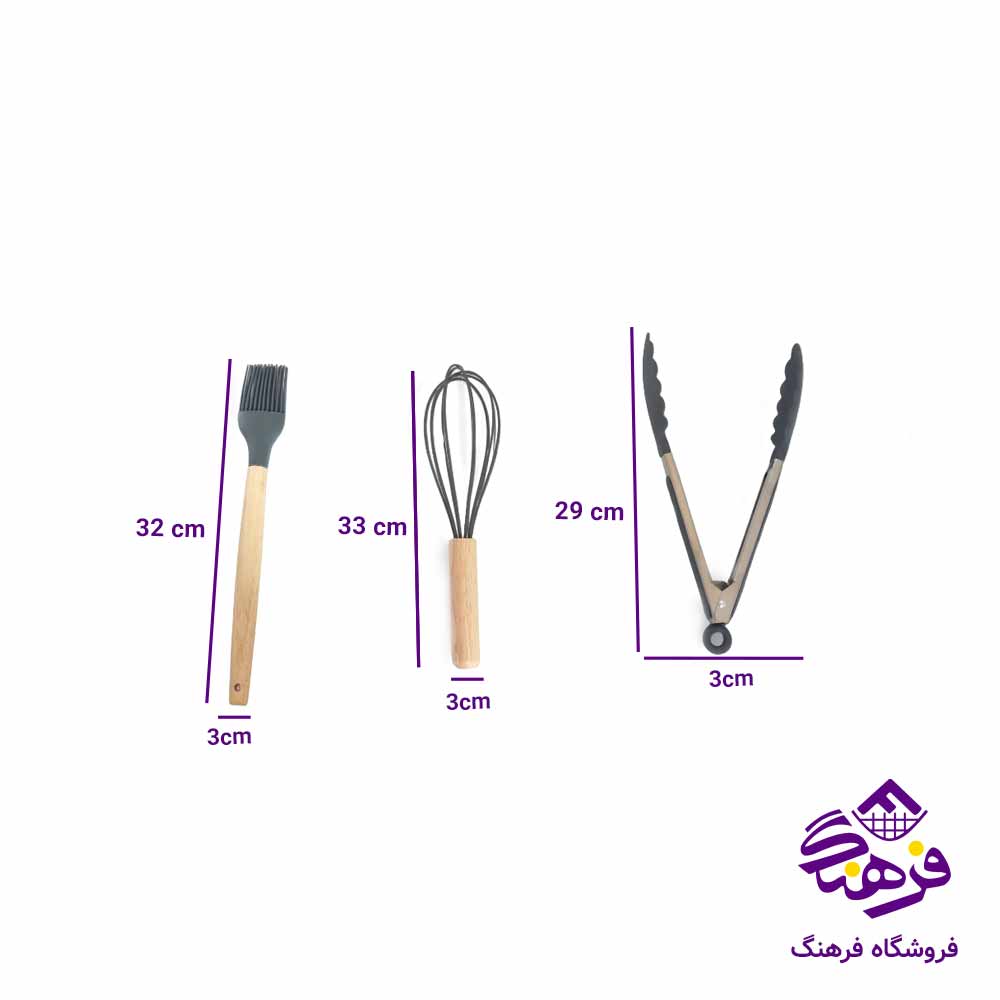 ست کفگير ملاقه سيليکوني ويلهوم دسته چوبي