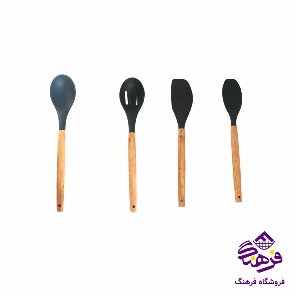 ست کفگير ملاقه سيليکوني ويلهوم دسته چوبي
