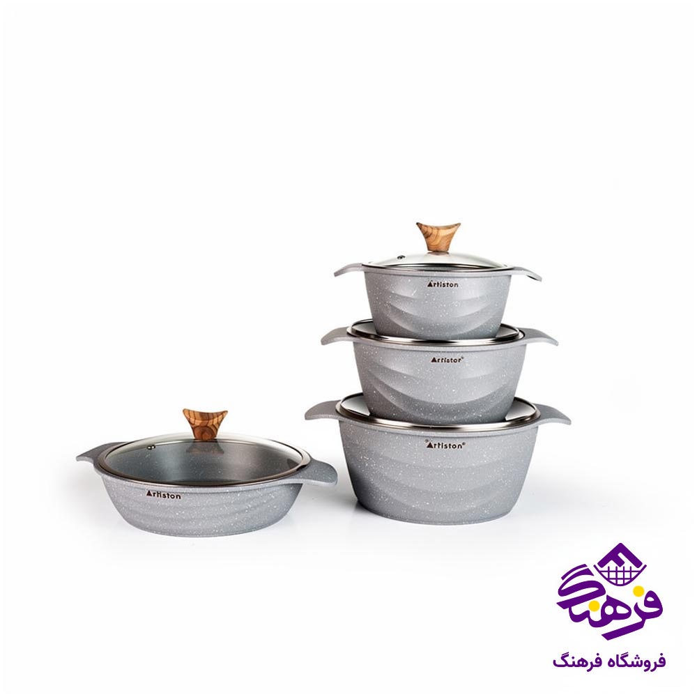 سرویس قابلمه 8 پارچه چدن کلاسیک ارتیستون طوسی کد 877