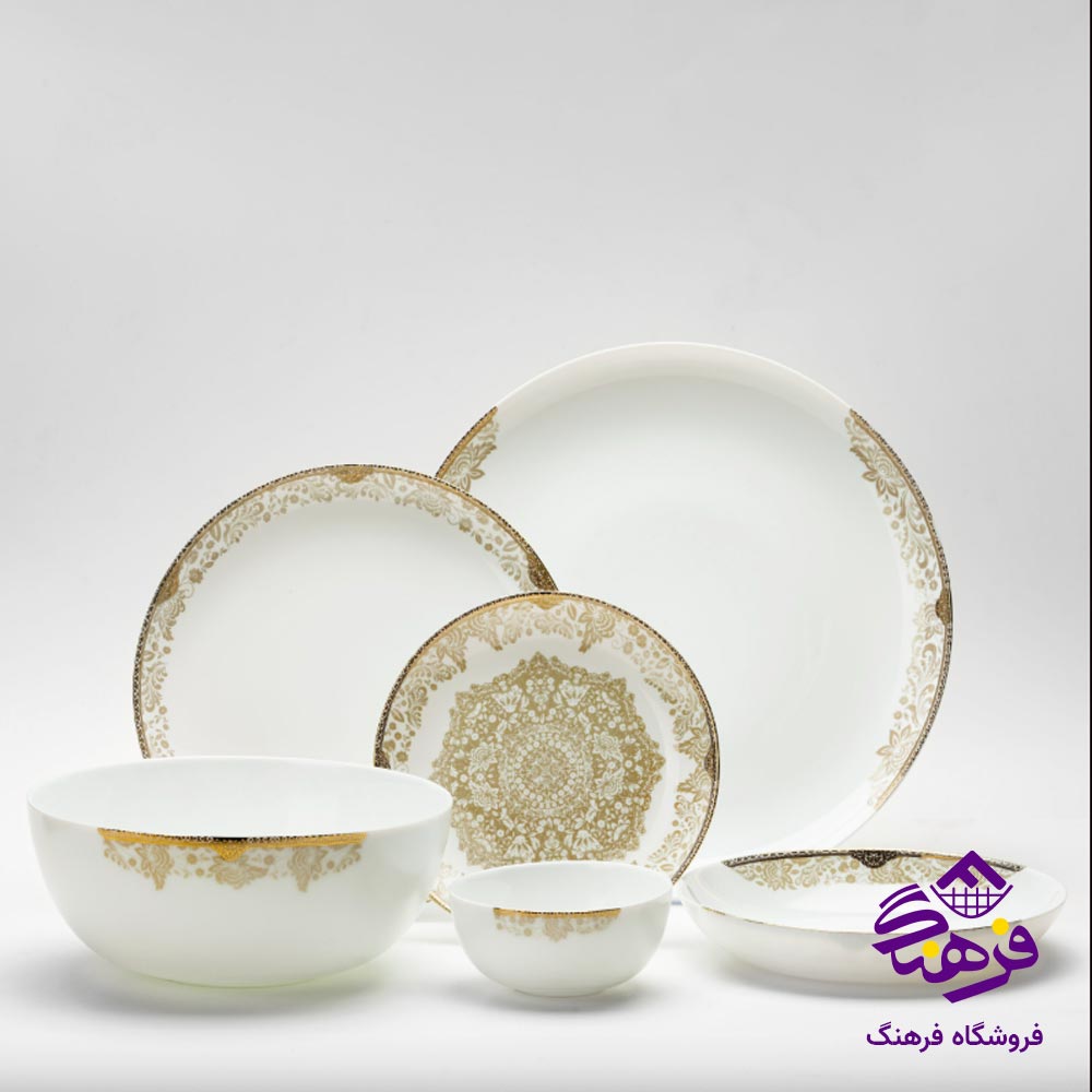 سرویس غذاخوری 26 پارچه گلدن اپال مدل دیوالی طرح کویین زیتونی 