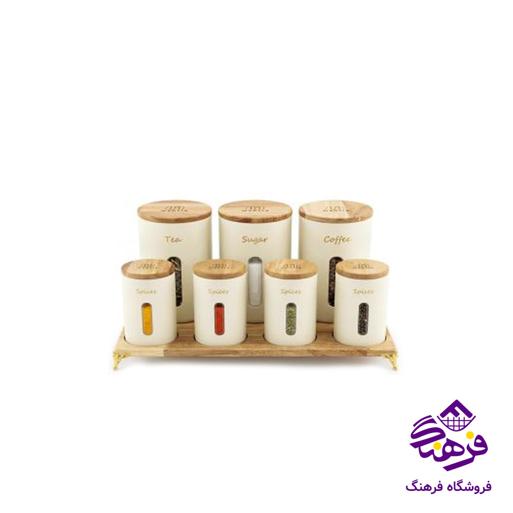 سرویس اشپزخانه 20 پارچه منتیا مدل درب چوبی کرم