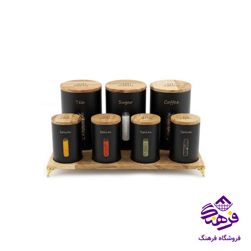 سرویس اشپزخانه 20 پارچه منتیا مدل درب چوبی مشکی 