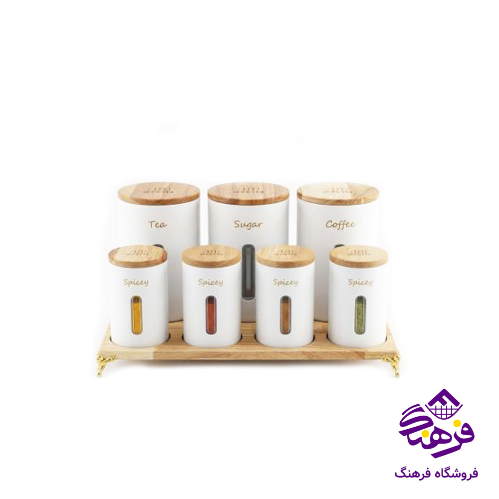 سرویس اشپزخانه 20 پارچه منتیا مدل درب چوبی سفید
