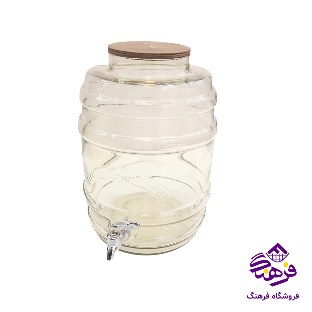 کلمن شيشه ای جام سازان مدل بشکه بزرگ پايه چوبی
