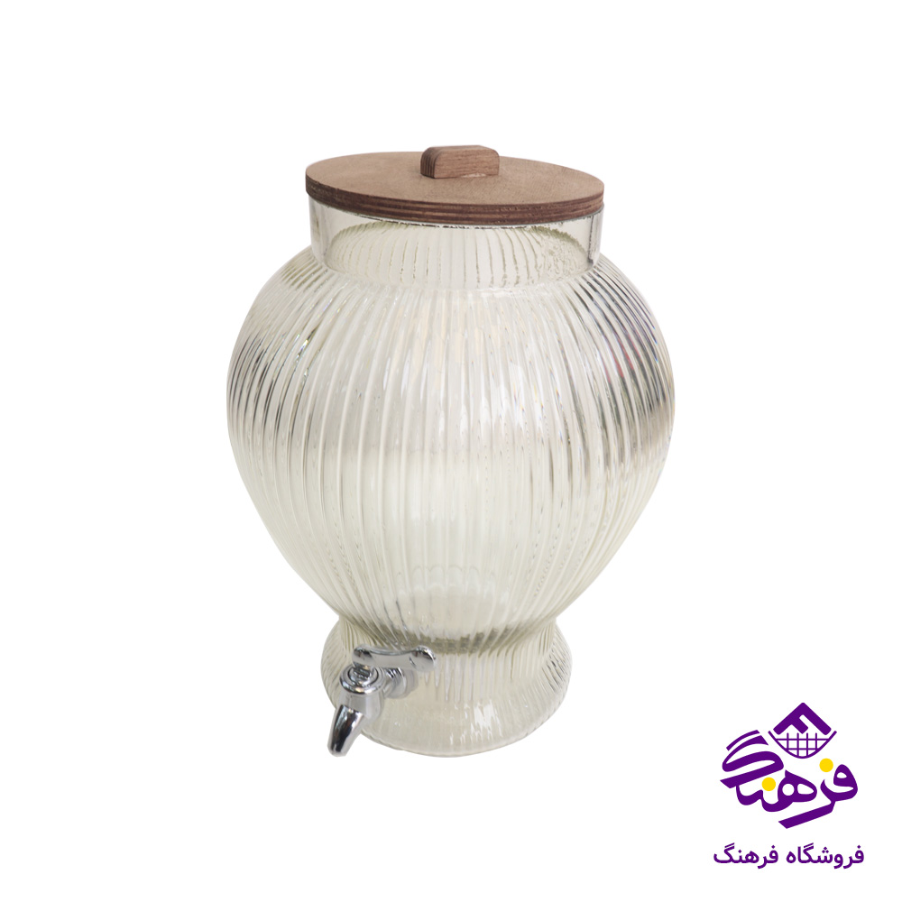 کلمن شيشه ای جام سازان مدل اريان خط دار پايه چوبی