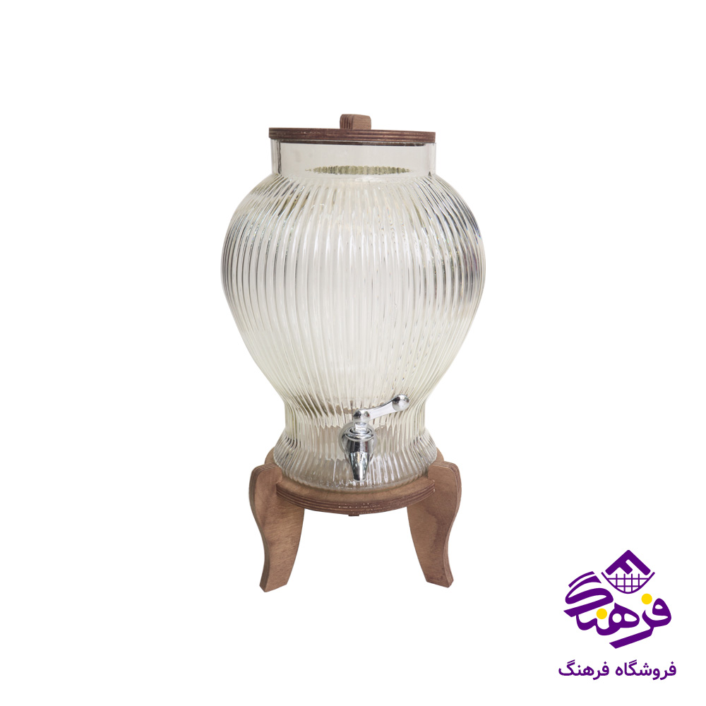 کلمن شيشه ای جام سازان مدل اريان خط دار پايه چوبی