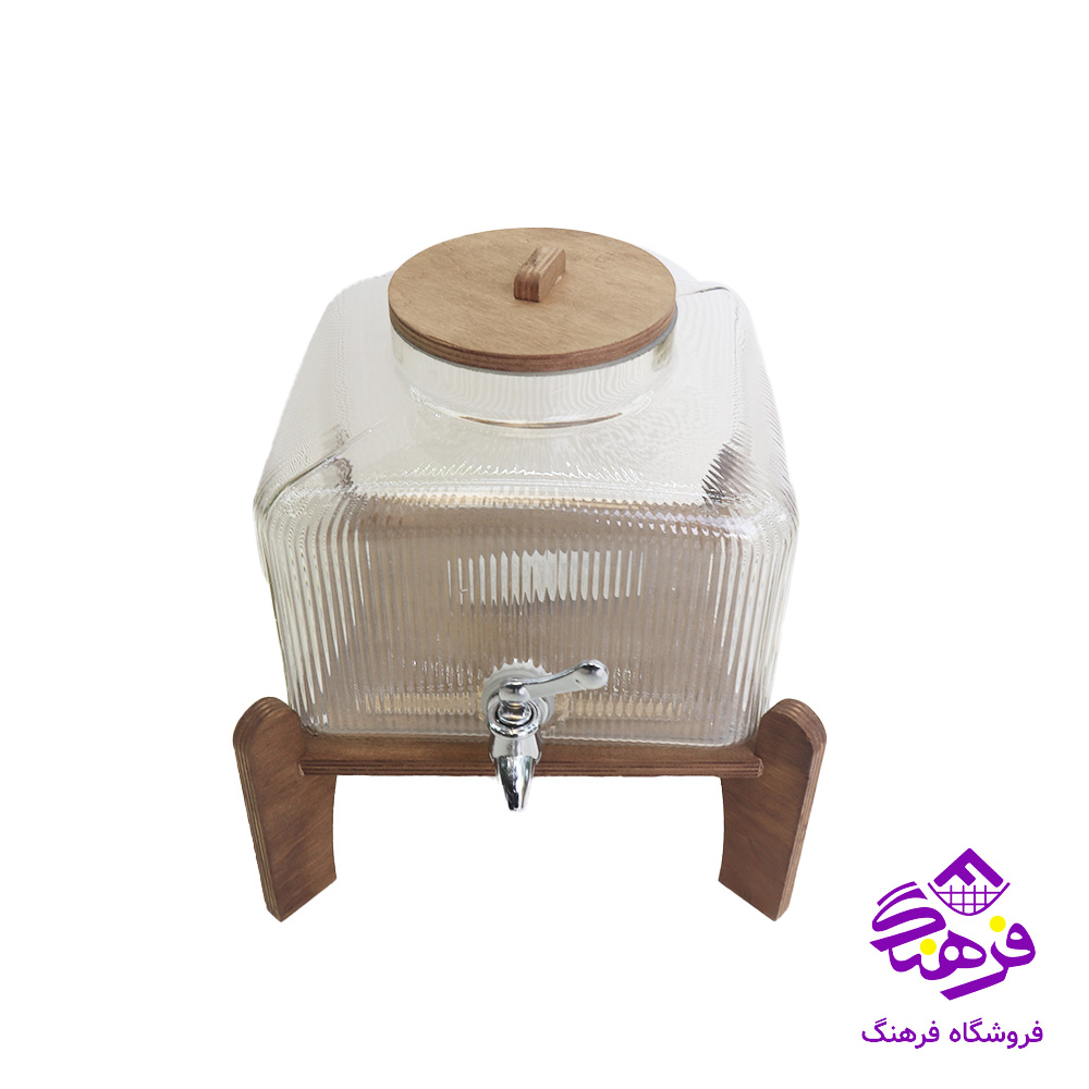 کلمن شیشه ای جام سازان مدل تیفانی یخچالی پایه چوبی 
